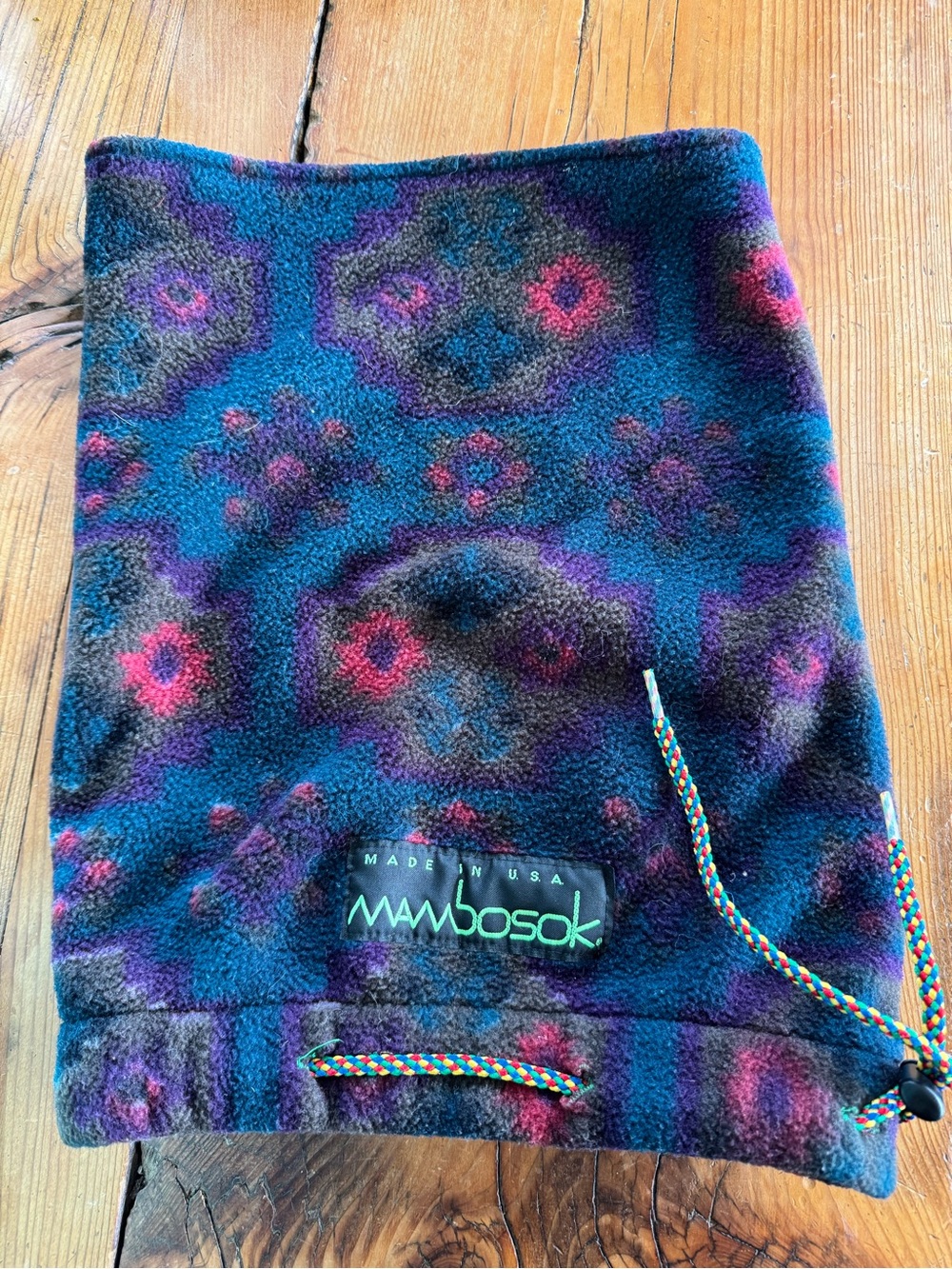 Mambosok Fleece Neck Gaiter in Teal, Purple & Pink Pattern